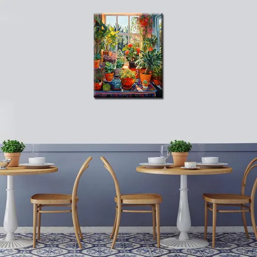 Miniatura 2 de Pintura de plantas y macetas por números para adultos, niños y principiantes, pintura al óleo, pintura al óleo, kits de pigmentos acrílicos