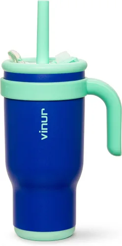 Miniatura 12 de VINUR Vaso para niños con asa - 14 oz de acero inoxidable con aislamiento al vacío de doble pared con tapa y pajita, vaso de agua de viaje