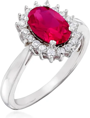 Miniatura 3 de Ross-Simons 2.20 Carat Simulated Ruby and .20 ct. t.w. CZ Halo Ring in Sterling Silver