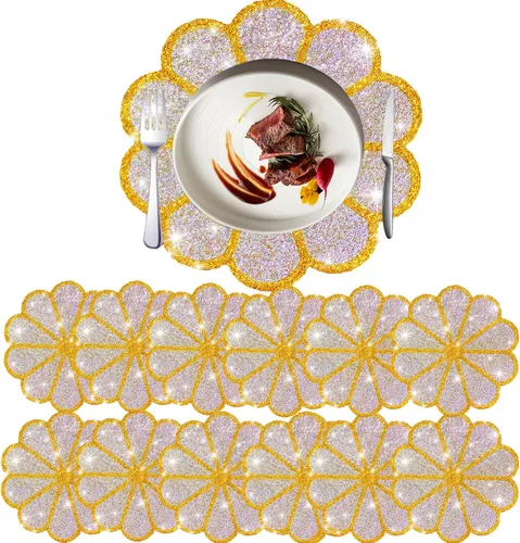 Miniatura 29 de Juego de 1 mantel individual redondo en negro, manteles individuales brillantes resistentes al calor, lavables, para cena, cocina, boda, decorativos
