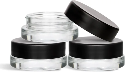 Miniatura 9 de Paquete de (90) tarros de vidrio negro de perfil bajo y grueso de 7 ml con tapas negras - Envases herméticos para aceite, bálsamo labial, cera