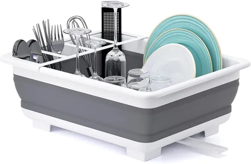 THANSTAR Escurridor de platos plegable, organizador portátil de vajilla para cocina, autocaravanas, cámpers, remolque de viaje, bandeja de