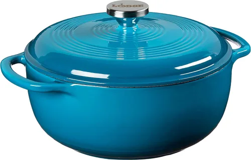 Miniatura 17 de Lodge Horno holandés de hierro fundido esmaltado de 4.5 cuartos de galón con tapa, asas dobles, apto para horno hasta 500° F o en la estufa, uso
