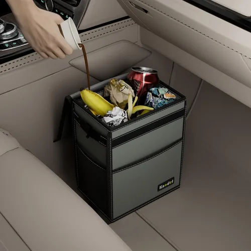 Miniatura 6 de K KNODEL Basurero para automóvil, impermeable, bolsa de basura con tapa, a prueba de fugas, bolsa colgante de basura para SUV (mediano, gris)