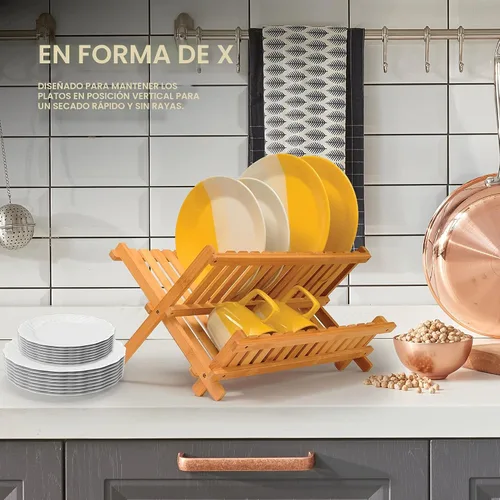 Miniatura 6 de Escurridor de madera bamboo compacto y plegable para vajilla Diseñado por: Bambüsi.