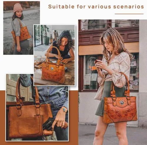 Miniatura 2 de Bolso de mano para mujer, bolso grande con asa superior, bolso de hombro con bolsas cruzadas pequeñas, carteras vintage occidentales en relieve