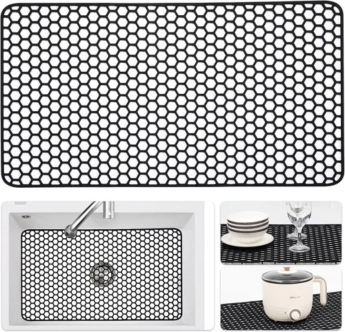 Miniatura 56 de Bestjing Tapete de silicona para fregadero - Protectores para fregadero de cocina con drenaje central, accesorio de rejilla de cocina de 26" x 14