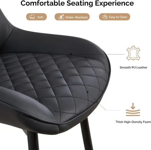 Miniatura 4 de Silla de Comedor, Sillas de Comedor Modernas con Cojines Gruesos, Sillas de Comedor de Cocina y Salón Tapizadas en Cuero Sintético con Patas Negro