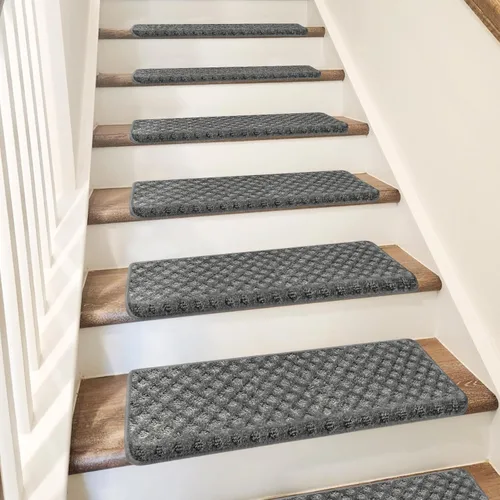 Miniatura 4 de PURE ERA Bullnose - Juego de peldaños de alfombra para escaleras sin cinta, antideslizantes, protectores de escaleras para interiores, alfombras