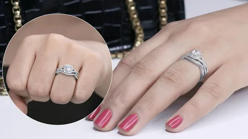 Miniatura 2 de Dazzlingrock Collection 5mm Centre Round Cubic Zirconia Halo Crisscross Shank Engagement Ring Set for Women (Color White, Clarity Clean) in 10K Gold