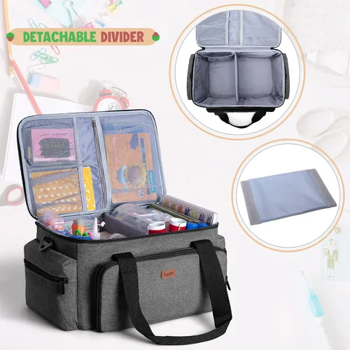 Miniatura 2 de LUXJA Bolsa de manualidades de gran capacidad con correa para el hombro, bolsa de manualidades para arte, álbumes de recortes o suministros de Negro