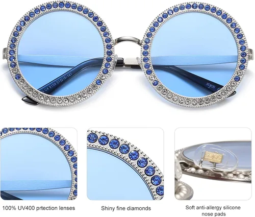 Miniatura 3 de SOJOS Shining Oversized Round Rhinestone Sunglasses Festival Gem Sunnies SJ1095