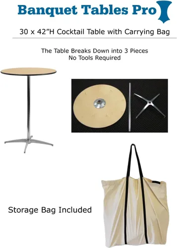 Banquet Tables Pro Mesa de cóctel en una bolsa, mesa de cóctel redonda de 30 pulgadas x 42 pulgadas con bolsa de transporte
