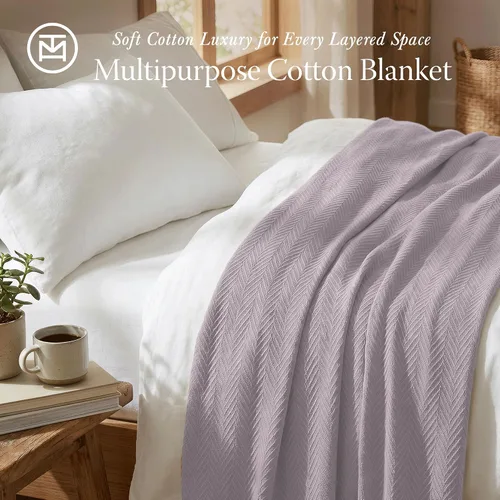 Miniatura 2 de Threadmill Mantas de algodón de lujo para cama tamaño King Manta 100% algodón para todas las estaciones Manta térmica de otoño suave de espiga