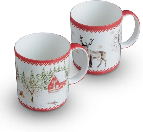 Miniatura 51 de Maison d' Hermine Taza de café con asas, tazas de porcelana fina de hueso, paquete de dos tazas de té para bebidas calientes, capuchino, latte, 015