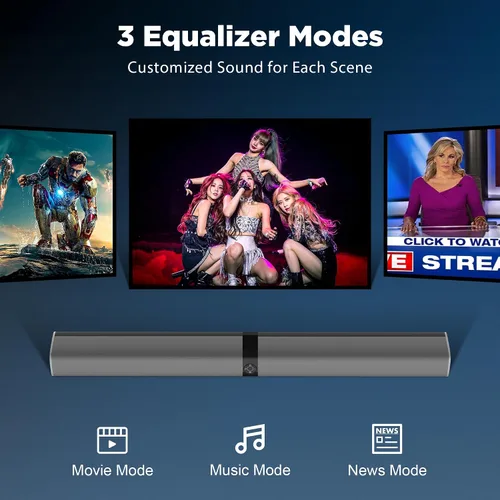Miniatura 3 de Barra de sonido para Smart TV, barra de sonido de 80 W con conexión Bluetooth/ARC/Opt/AUX, aumento de volumen automático, 3 modos de ecualizador