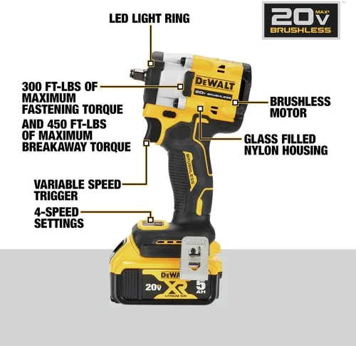 Miniatura 6 de DEWALT DCF923P2 ATOMIC 20V MAX* 3/8 pulgadas Llave de impacto inalámbrica con kit de yunque de anillo de cerdo