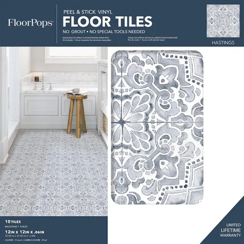 Miniatura 2 de FloorPops Hastings - Azulejos adhesivos para suelo, color azul