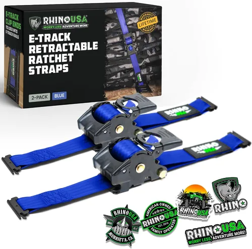 Miniatura 8 de Rhino USA Correas de trinquete retráctiles E-Track de 2 x 10 pies: resistencia máxima a la rotura de 3033 libras Compatible solo con sistemas