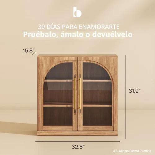 Miniatura 2 de BELLEZE Aparador Modular con Puerta de Vidrio Arqueada, Gabinete Buffet de Exhibición con Almacenamiento y Estantes Ajustables, Credenza Moderna