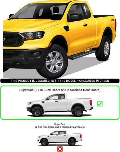 Miniatura 6 de HD Ridez Estribo de acero inoxidable de 5 pulgadas, color negro, compatible con Ford Ranger Super Cab 2019-2023