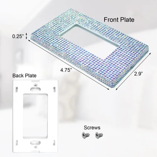 Miniatura 2 de NEU Decoración sin tornillos, con diamantes de imitación brillantes, cubierta de salida de 1 banda para interruptor de luz, sensor, GFCI