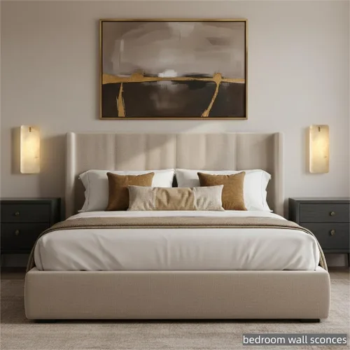 Miniatura 7 de Apliques de pared de alabastro español natural de 12 pulgadas, modernas luces doradas de latón para espejo de baño, lámpara de pared E12 con Latón