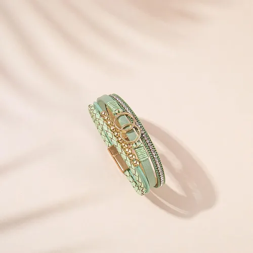 Miniatura 5 de FANCY SHINY Pulseras bohemias de cuero, pulseras de cuentas doradas para mujer, pulseras apilables del infinito, joyas con cierre, Sin gemas.