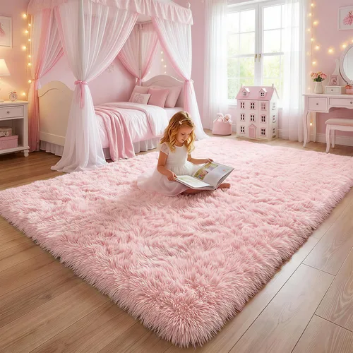 Miniatura 6 de Alfombras de área rosadas para dormitorio de niñas, decoración de sala de estar, alfombra mullida y esponjosa shag de 4x6 para habitación de niños