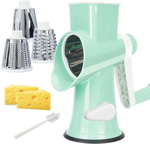 Rallador de Queso Multifuncional Rotativo con Manivela Manual – Rallador de Queso Ralla, Rebana, Pica sin Esfuerzo. Aplicable para Queso, Verduras,