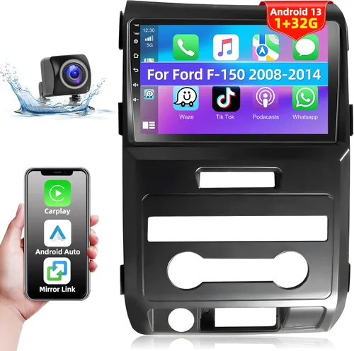 Podofo Radio estéreo de coche para Ford F-150 F150 2008-2014 con CarPlay inalámbrico y Android Auto 9 pulgadas pantalla táctil Bluetooth audio con