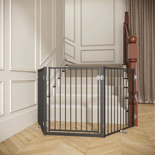 Miniatura 12 de No Pawblems - Puerta independiente para perros, valla plegable de 30 pulgadas de alto para interiores, extensión de puerta extra ancha para Blanco