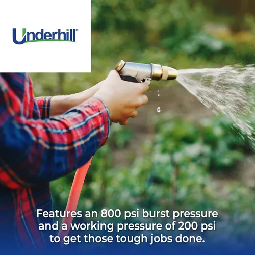Miniatura 4 de Underhill UltraMax Manguera de agua comercial para jardín, 100 pies, goma, flexible, antitorceduras, 200 psi WP, 800 psi BP, H10-100, 1 pulgada x