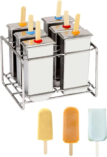 Moldes de paletas de acero inoxidable, juego de 6 moldes para hacer helados, moldes de paletas caseras reutilizables de metal con 50 varillas (plata