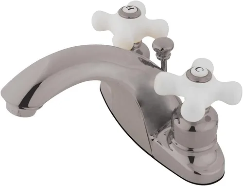 Kingston Brass GKB7648PX English Country - Grifo de lavabo central de 4 pulgadas con ventana emergente, níquel cepillado