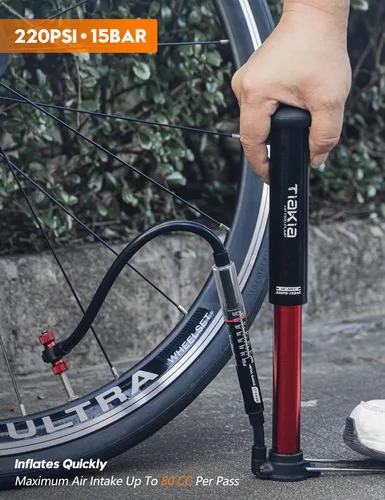 Miniatura 3 de Bomba de Bicicleta Tiakia con Medidor, Bomba de Bicicleta de Alta Presión, Bomba de Aire Manual Portátil de Alto Volumen Compatible con Válvulas