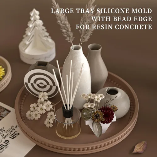Miniatura 3 de Wehous Molde redondo grande para bandeja de cuentas, bandeja de servir de 10.6 pulgadas, moldes de silicona para resina epoxi, contenedor de Ronda