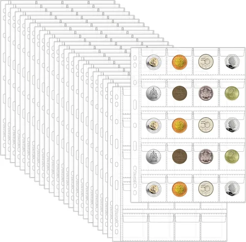 Miniatura 15 de Páginas con bolsillos para monedas, fundas estándar con bolsillos para monedas, con 9 orificios para coleccionistas, 10 hojas, serie CS03 20