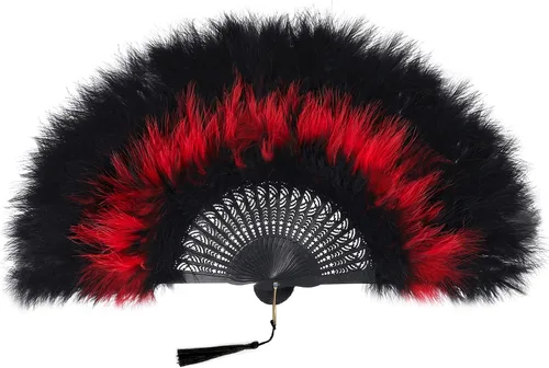 Miniatura 25 de BABEYOND Abanico de plumas de marabú estilo vintage de los años 20, abanico plegable de mano, para disfraz, baile, espectáculo, fiesta de té, Negro