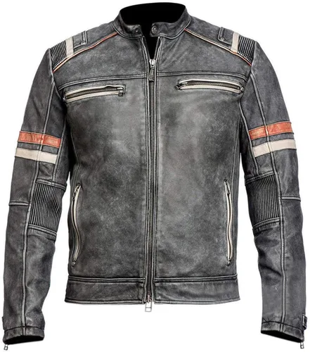 Chaqueta clásica vintage de piel para hombre, estilo vintage, estilo Cafe Racer, retro, para motociclista, moto, moto, a rayas, para hombre