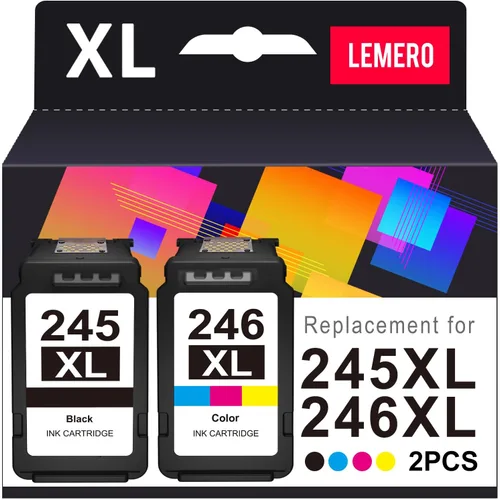 LEMERO Cartucho de tinta 245XL PG-245 CL-246 de repuesto para Canon Ink 245 y 246, compatible con Canon 245XL 246XL Combo Pack para impresoras Pixma