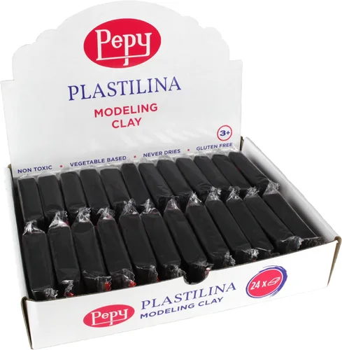 Pepy Plastilina - Arcilla de modelado reutilizable y que no se seca; juego de 24 barras, 1.4 onzas cada una, perfecta para proyectos de arte y Negro