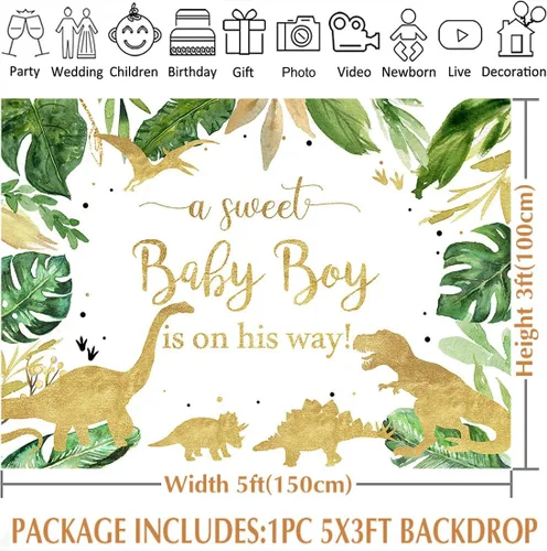 Miniatura 3 de Avezano Telón de fondo de dinosaurio para baby shower para niño, tema de dinosaurio, rugido, es un niño, fondo de fiesta de bienvenida para bebé