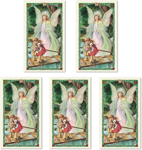 H HOLLY LINES Tarjetas de oración de ángel de la guarda con imagen de ángel y niños en el puente, tarjetas sagradas laminadas, paquete de cinco