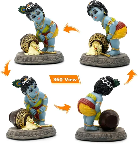 Miniatura 4 de Estatua de ídolo hindú de Krishna – 3.7 pulgadas de alto pequeño ladrón de mantequilla Makhan para decoración de tablero de automóvil, regalo