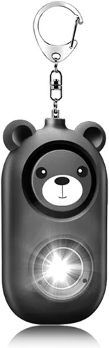 Llavero de alarma de seguridad personal con luz LED, alerta de emergencia de 130 dB, diseño de oso recargable para mujeres, niños y niñas