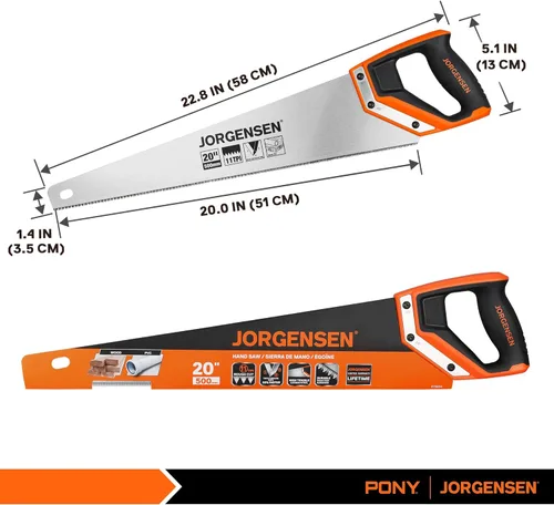 Miniatura 2 de JORGENSEN Sierra de mano Pro de 20 pulgadas, 11 TPI de corte fino ergonómica con mango de aluminio no deslizante por soldadura ultrasónica