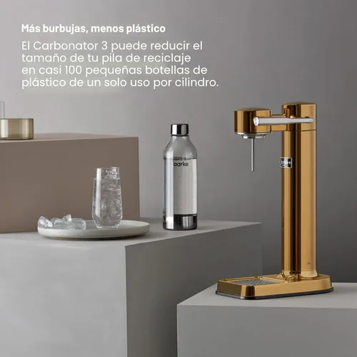 Miniatura 6 de Aarke Carbonator lll, Máquina de agua con gas y carbonatación, acero inoxidable con botella reutilizable PET sin BPA, volumen 1L/34 fl oz (dorado)