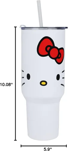 Miniatura 9 de Bioworld Hello Kitty - Vaso de acero inoxidable con tapa a prueba de fugas, 40 onzas Hello Kitty cara