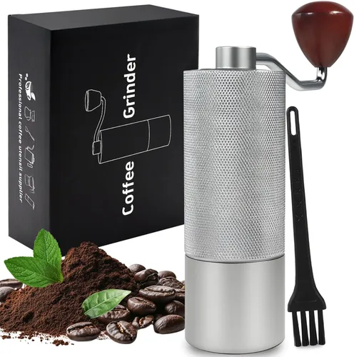Miniatura 10 de Molinillo de café manual, caja de regalo, rebaba cónica desmontable de acero inoxidable, molinillo de granos de café de aluminio con 25 ajustes